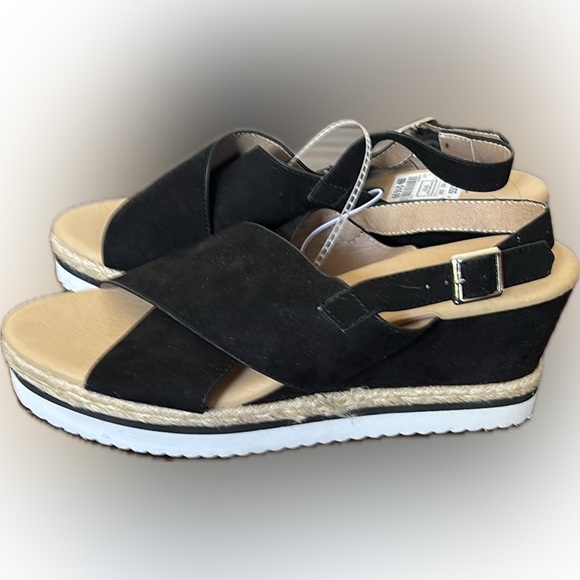 Diba Shoes - Diba | Black and Tan Wedge Sandals with Adjustable Slingback